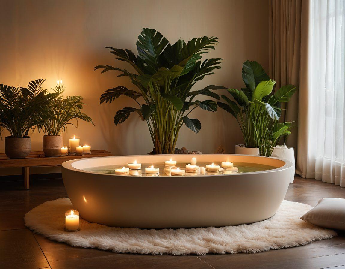 A serene and inviting sanctuary filled with soft, ambient lighting, plush cushions, and a variety of sensual tools arranged artfully. Incorporate hints of nature like potted plants and gentle flowing water, creating a tranquil atmosphere. Subtle warm tones dominate the color palette, evoking a sense of intimacy and relaxation. Add elegant touches like candles and silk fabrics to enhance the ambiance. super-realistic. soft focus. warm colors.